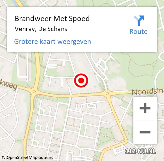 Locatie op kaart van de 112 melding: Brandweer Met Spoed Naar Venray, De Schans op 13 juli 2023 16:31