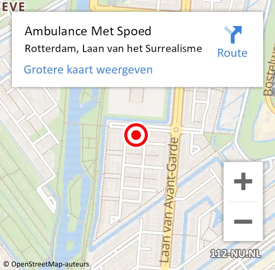 Locatie op kaart van de 112 melding: Ambulance Met Spoed Naar Rotterdam, Laan van het Surrealisme op 13 juli 2023 16:33