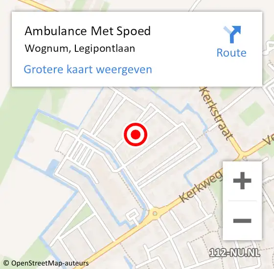 Locatie op kaart van de 112 melding: Ambulance Met Spoed Naar Wognum, Legipontlaan op 13 juli 2023 16:38