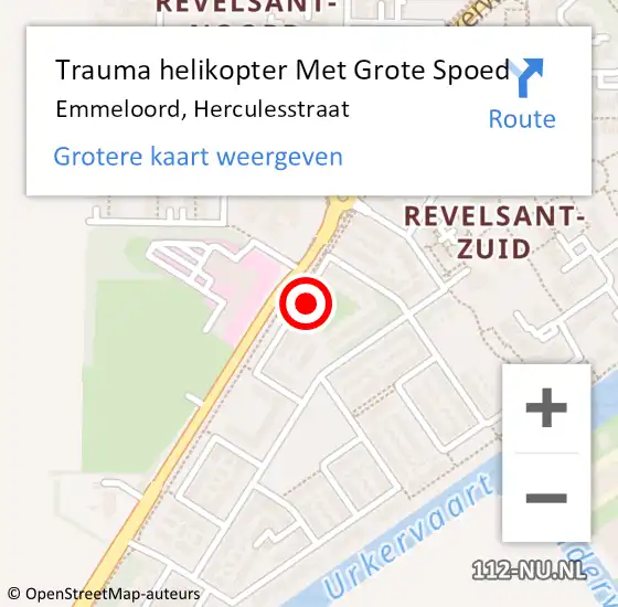 Locatie op kaart van de 112 melding: Trauma helikopter Met Grote Spoed Naar Emmeloord, Herculesstraat op 13 juli 2023 16:47