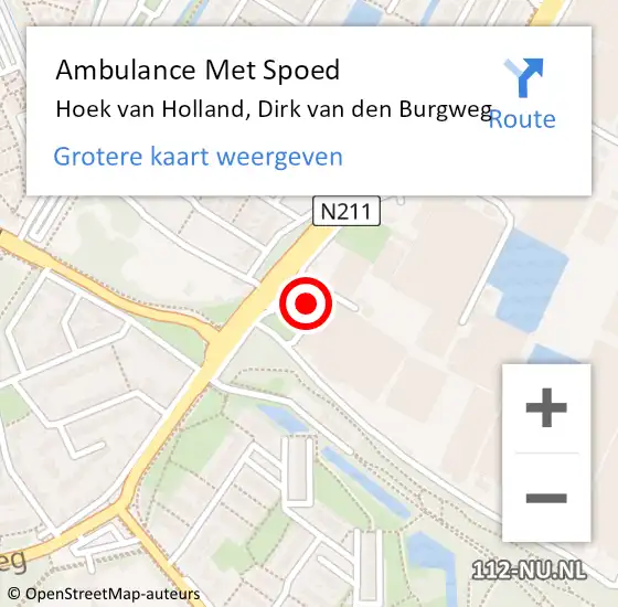 Locatie op kaart van de 112 melding: Ambulance Met Spoed Naar Hoek van Holland, Dirk van den Burgweg op 13 juli 2023 17:04