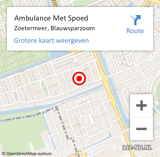 Locatie op kaart van de 112 melding: Ambulance Met Spoed Naar Zoetermeer, Blauwsparzoom op 13 juli 2023 17:25