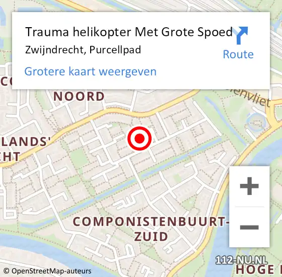 Locatie op kaart van de 112 melding: Trauma helikopter Met Grote Spoed Naar Zwijndrecht, Purcellpad op 13 juli 2023 18:03