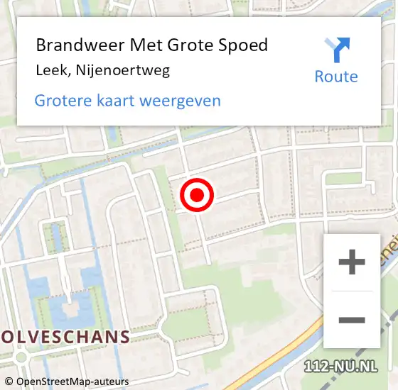 Locatie op kaart van de 112 melding: Brandweer Met Grote Spoed Naar Leek, Nijenoertweg op 13 juli 2023 18:08