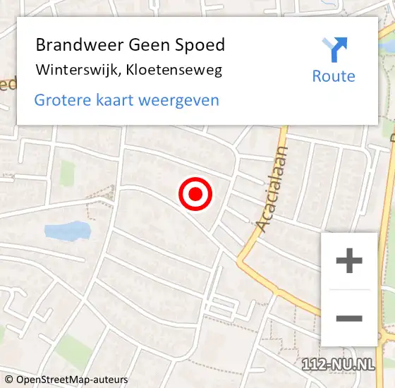 Locatie op kaart van de 112 melding: Brandweer Geen Spoed Naar Winterswijk, Kloetenseweg op 13 juli 2023 18:31