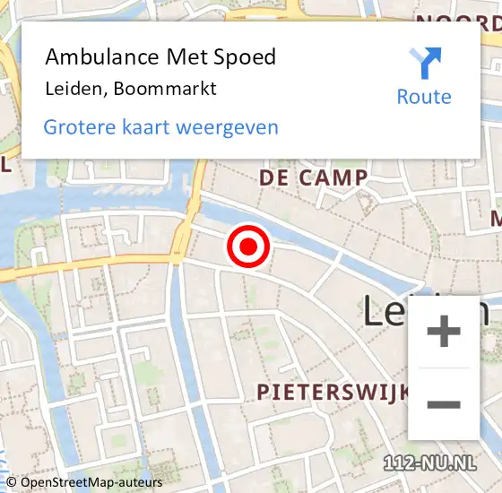 Locatie op kaart van de 112 melding: Ambulance Met Spoed Naar Leiden, Boommarkt op 13 juli 2023 18:32