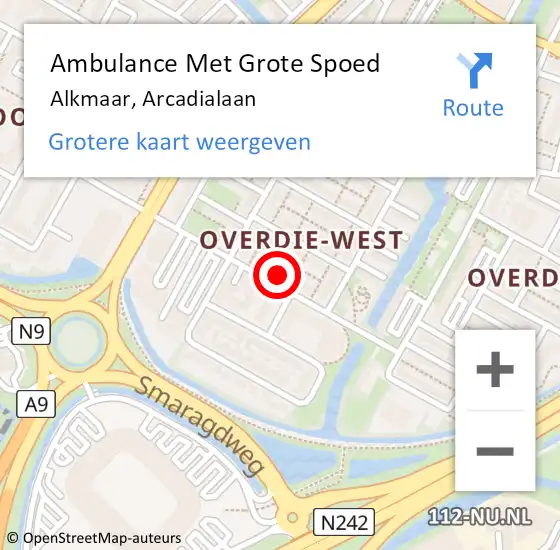 Locatie op kaart van de 112 melding: Ambulance Met Grote Spoed Naar Alkmaar, Arcadialaan op 13 juli 2023 19:01