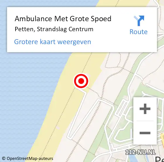 Locatie op kaart van de 112 melding: Ambulance Met Grote Spoed Naar Petten, Strandslag Centrum op 13 juli 2023 19:16
