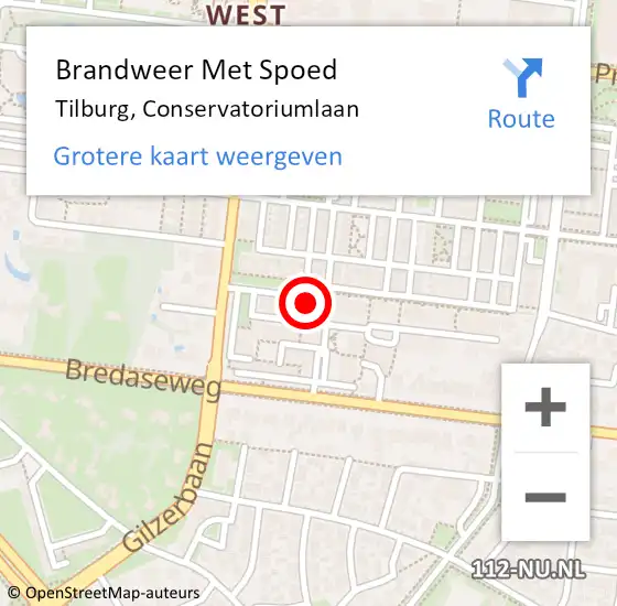 Locatie op kaart van de 112 melding: Brandweer Met Spoed Naar Tilburg, Conservatoriumlaan op 13 juli 2023 19:36