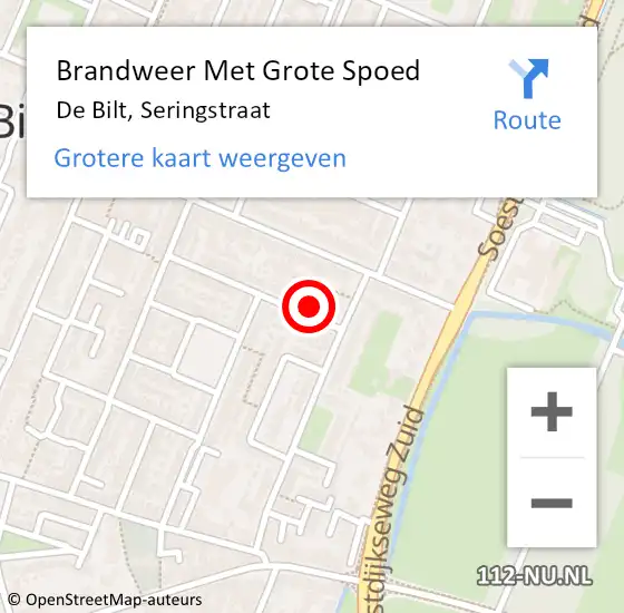 Locatie op kaart van de 112 melding: Brandweer Met Grote Spoed Naar De Bilt, Seringstraat op 13 juli 2023 19:45