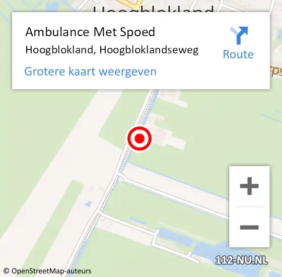 Locatie op kaart van de 112 melding: Ambulance Met Spoed Naar Hoogblokland, Hoogbloklandseweg op 13 juli 2023 19:48