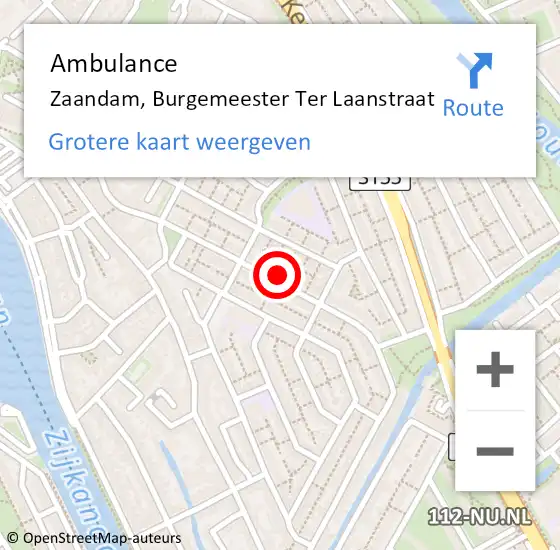 Locatie op kaart van de 112 melding: Ambulance Zaandam, Burgemeester Ter Laanstraat op 13 juli 2023 20:04