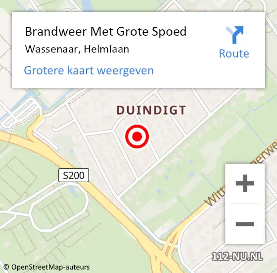 Locatie op kaart van de 112 melding: Brandweer Met Grote Spoed Naar Wassenaar, Helmlaan op 13 juli 2023 20:30