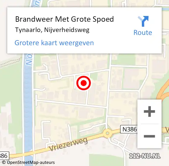 Locatie op kaart van de 112 melding: Brandweer Met Grote Spoed Naar Tynaarlo, Nijverheidsweg op 13 juli 2023 20:33