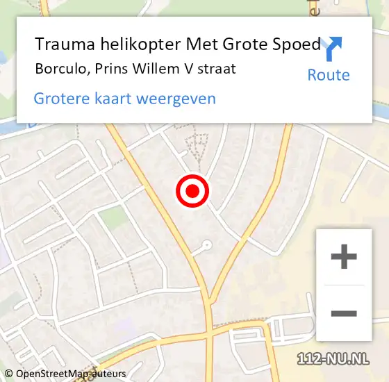 Locatie op kaart van de 112 melding: Trauma helikopter Met Grote Spoed Naar Borculo, Prins Willem V straat op 13 juli 2023 21:08