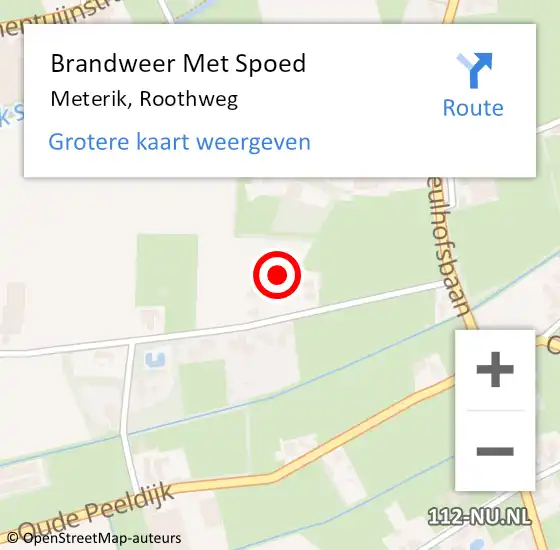 Locatie op kaart van de 112 melding: Brandweer Met Spoed Naar Meterik, Roothweg op 13 juli 2023 21:32