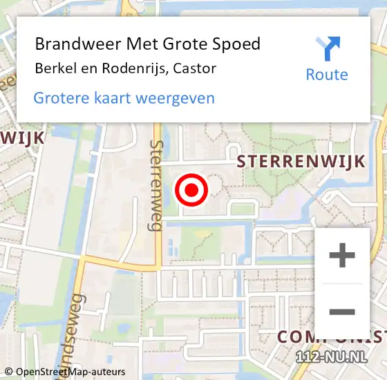 Locatie op kaart van de 112 melding: Brandweer Met Grote Spoed Naar Berkel en Rodenrijs, Castor op 13 juli 2023 22:07