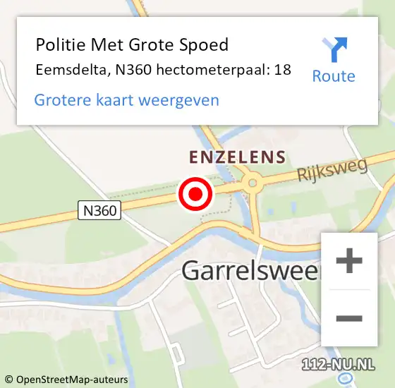 Locatie op kaart van de 112 melding: Politie Met Grote Spoed Naar Eemsdelta, N360 hectometerpaal: 18 op 13 juli 2023 22:28