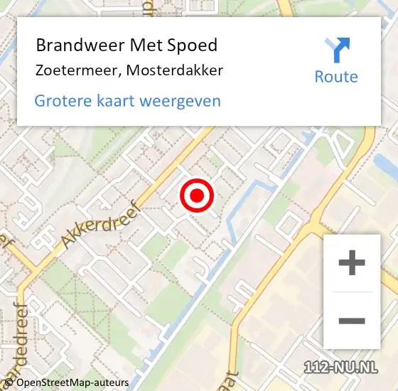 Locatie op kaart van de 112 melding: Brandweer Met Spoed Naar Zoetermeer, Mosterdakker op 13 juli 2023 22:49