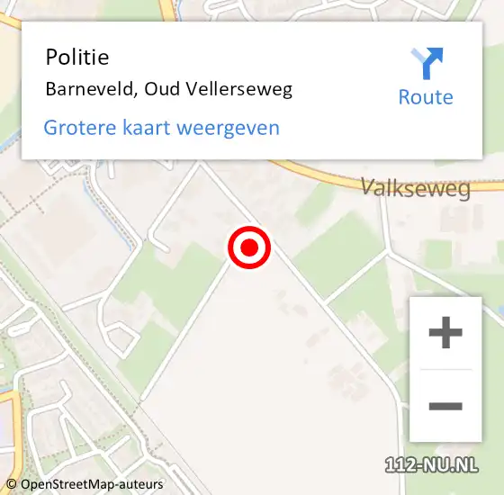 Locatie op kaart van de 112 melding: Politie Barneveld, Oud Vellerseweg op 13 juli 2023 23:04