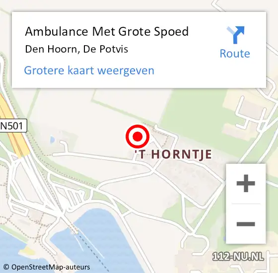 Locatie op kaart van de 112 melding: Ambulance Met Grote Spoed Naar Den Hoorn, De Potvis op 13 juli 2023 23:38