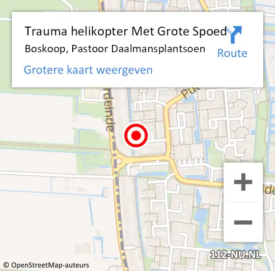 Locatie op kaart van de 112 melding: Trauma helikopter Met Grote Spoed Naar Boskoop, Pastoor Daalmansplantsoen op 13 juli 2023 23:46