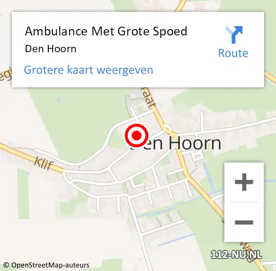 Locatie op kaart van de 112 melding: Ambulance Met Grote Spoed Naar Den Hoorn op 13 juli 2023 23:57