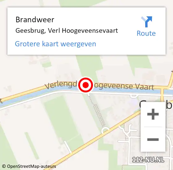 Locatie op kaart van de 112 melding: Brandweer Geesbrug, Verl Hoogeveensevaart op 1 september 2014 16:06