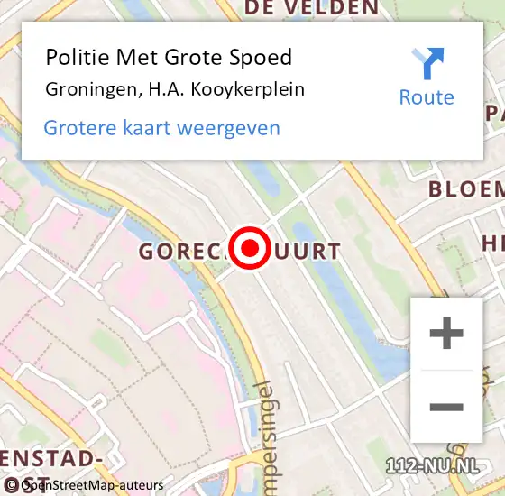 Locatie op kaart van de 112 melding: Politie Met Grote Spoed Naar Groningen, H.A. Kooykerplein op 14 juli 2023 00:26