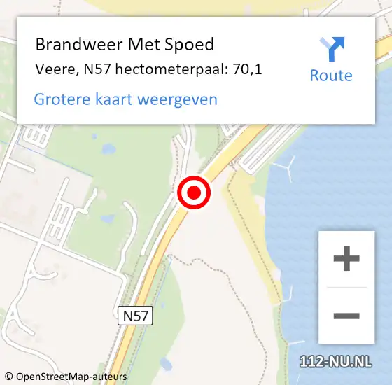 Locatie op kaart van de 112 melding: Brandweer Met Spoed Naar Veere, N57 hectometerpaal: 70,1 op 14 juli 2023 00:42