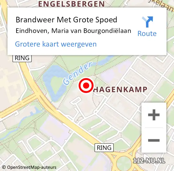 Locatie op kaart van de 112 melding: Brandweer Met Grote Spoed Naar Eindhoven, Maria van Bourgondiëlaan op 14 juli 2023 00:46