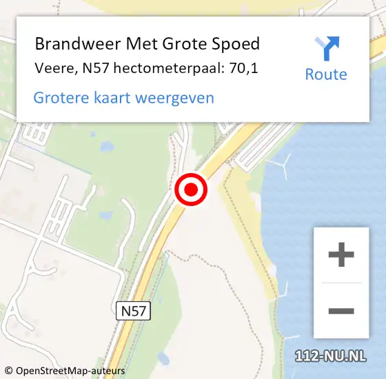 Locatie op kaart van de 112 melding: Brandweer Met Grote Spoed Naar Veere, N57 hectometerpaal: 70,1 op 14 juli 2023 00:48