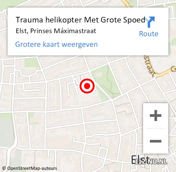 Locatie op kaart van de 112 melding: Trauma helikopter Met Grote Spoed Naar Elst, Prinses Máximastraat op 14 juli 2023 00:48