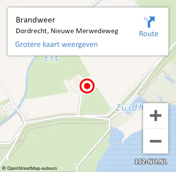 Locatie op kaart van de 112 melding: Brandweer Dordrecht, Nieuwe Merwedeweg op 14 juli 2023 00:53