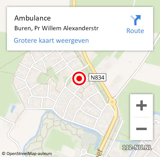 Locatie op kaart van de 112 melding: Ambulance Buren, Pr Willem Alexanderstr op 1 september 2014 16:10