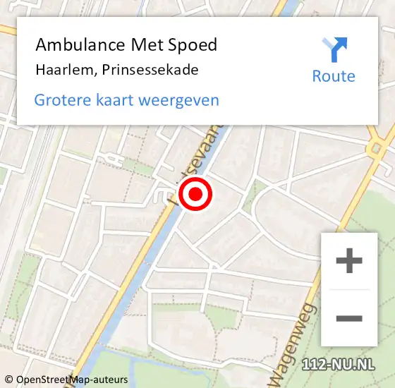 Locatie op kaart van de 112 melding: Ambulance Met Spoed Naar Haarlem, Prinsessekade op 14 juli 2023 02:02