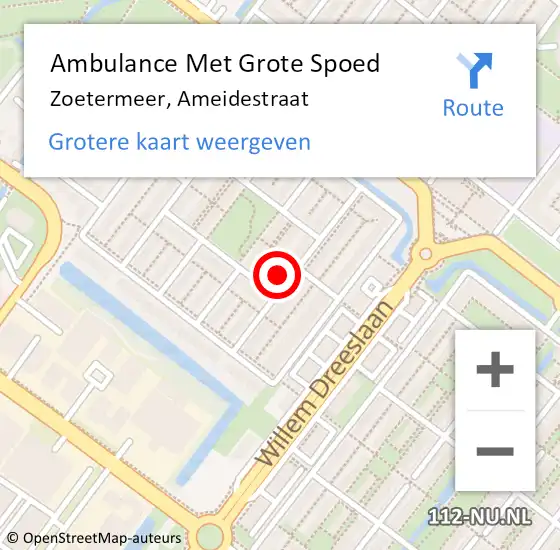 Locatie op kaart van de 112 melding: Ambulance Met Grote Spoed Naar Zoetermeer, Ameidestraat op 14 juli 2023 03:18