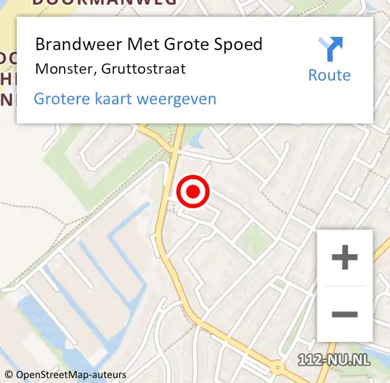 Locatie op kaart van de 112 melding: Brandweer Met Grote Spoed Naar Monster, Gruttostraat op 14 juli 2023 03:43