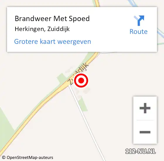 Locatie op kaart van de 112 melding: Brandweer Met Spoed Naar Herkingen, Zuiddijk op 14 juli 2023 04:38