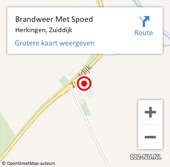 Locatie op kaart van de 112 melding: Brandweer Met Spoed Naar Herkingen, Zuiddijk op 14 juli 2023 05:07