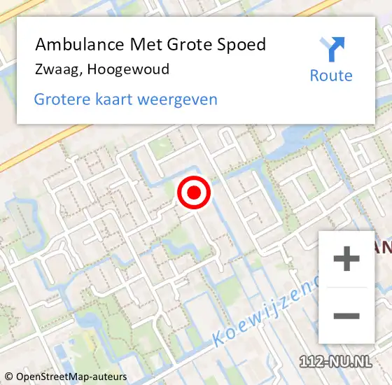 Locatie op kaart van de 112 melding: Ambulance Met Grote Spoed Naar Zwaag, Hoogewoud op 14 juli 2023 05:12