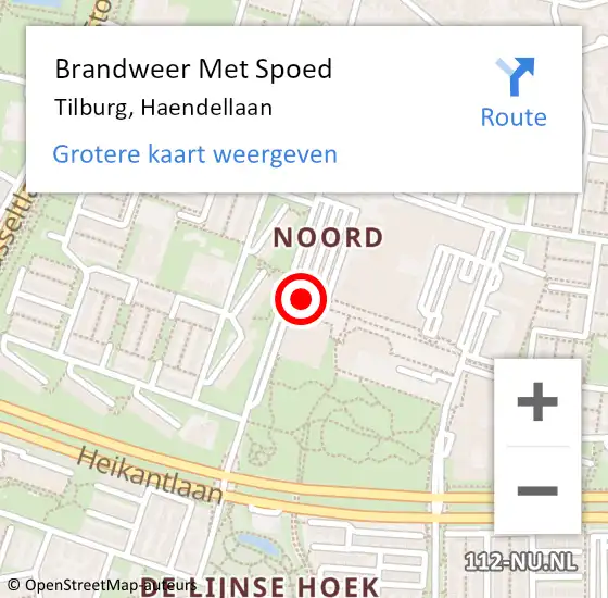 Locatie op kaart van de 112 melding: Brandweer Met Spoed Naar Tilburg, Haendellaan op 14 juli 2023 05:25