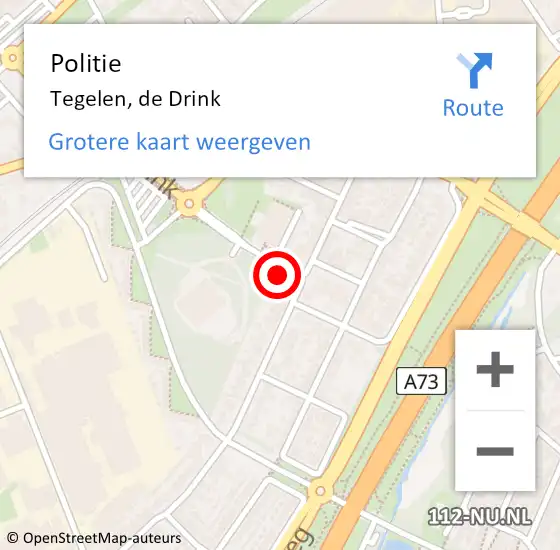 Locatie op kaart van de 112 melding: Politie Tegelen, de Drink op 14 juli 2023 06:38