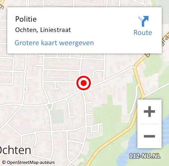 Locatie op kaart van de 112 melding: Politie Ochten, Liniestraat op 14 juli 2023 06:55