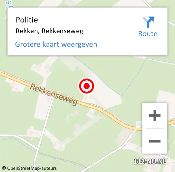 Locatie op kaart van de 112 melding: Politie Rekken, Rekkenseweg op 14 juli 2023 07:24