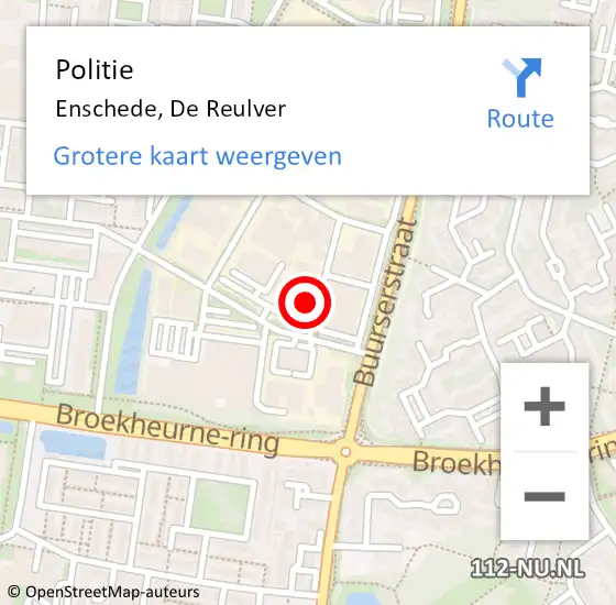 Locatie op kaart van de 112 melding: Politie Enschede, De Reulver op 14 juli 2023 08:01