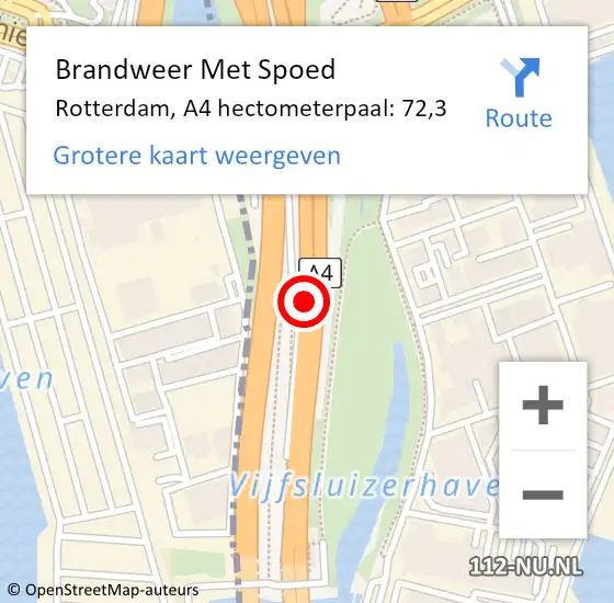 Locatie op kaart van de 112 melding: Brandweer Met Spoed Naar Rotterdam, A4 hectometerpaal: 72,3 op 14 juli 2023 08:14