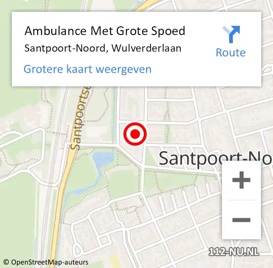 Locatie op kaart van de 112 melding: Ambulance Met Grote Spoed Naar Santpoort-Noord, Wulverderlaan op 14 juli 2023 08:17