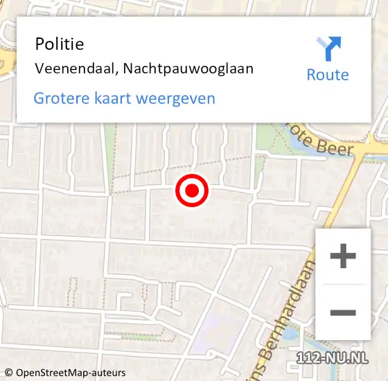 Locatie op kaart van de 112 melding: Politie Veenendaal, Nachtpauwooglaan op 14 juli 2023 08:23
