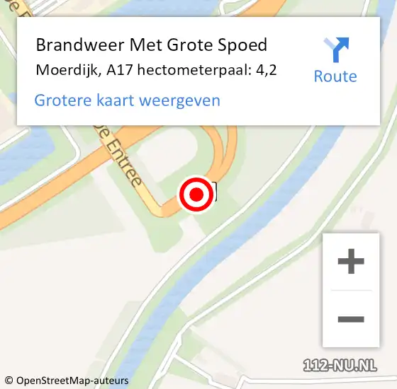 Locatie op kaart van de 112 melding: Brandweer Met Grote Spoed Naar Moerdijk, A17 hectometerpaal: 4,2 op 14 juli 2023 08:35